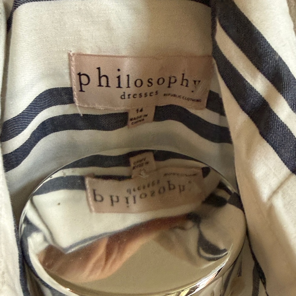 Philosophy Women's White and Black Striped Button-Front Shirt Dress - Picture 4 of 12